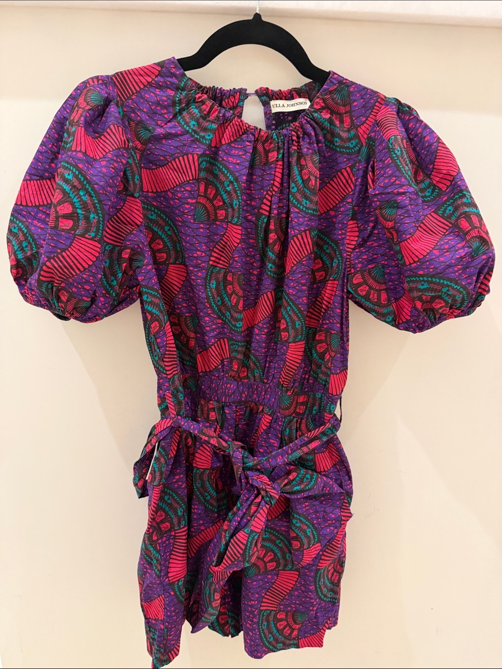 Ulla Johnson Purple & Pink Patterned Romper with Belt - size 4